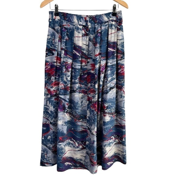 Vintage 80s Selections Manor House Abstract Print Pleated Midi Skirt Blue Red, M - Picture 7 of 12